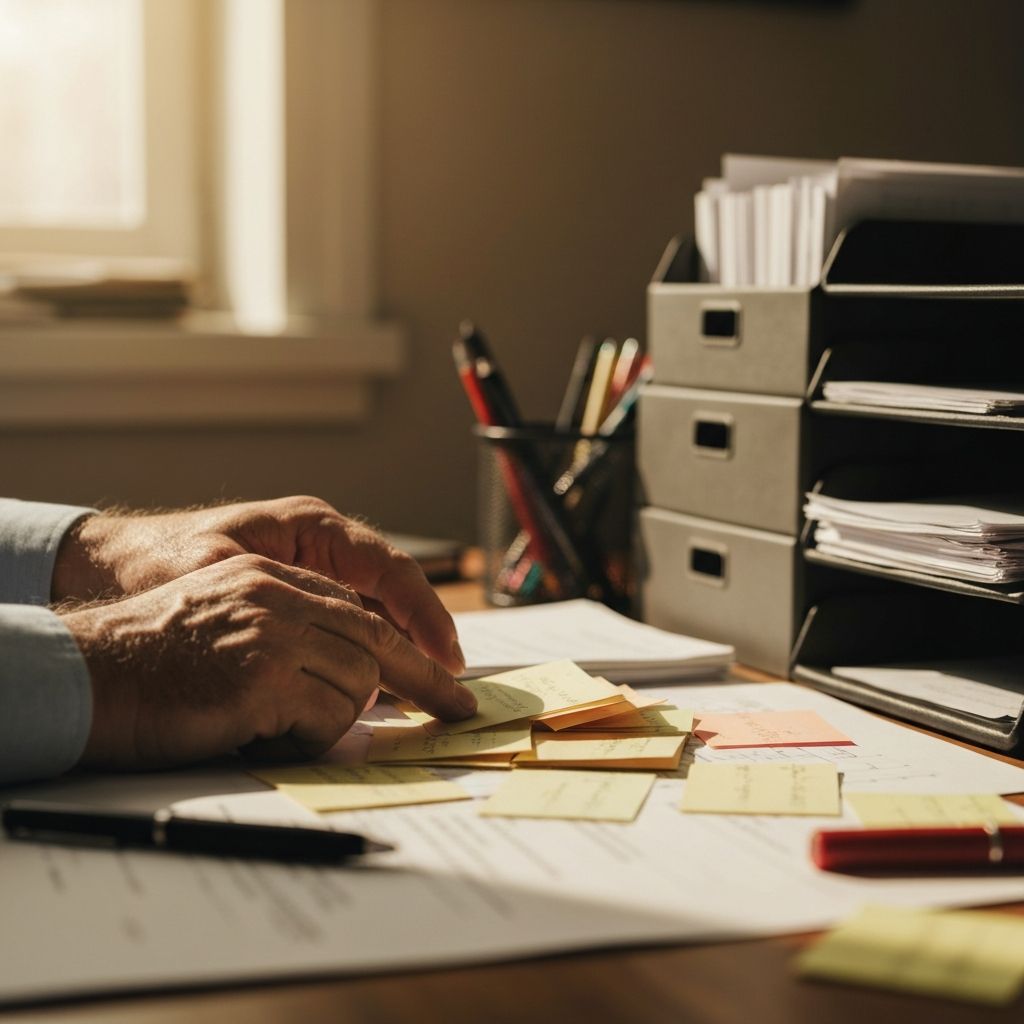 Рука человека просматривает и ищет организованные записи и карточки